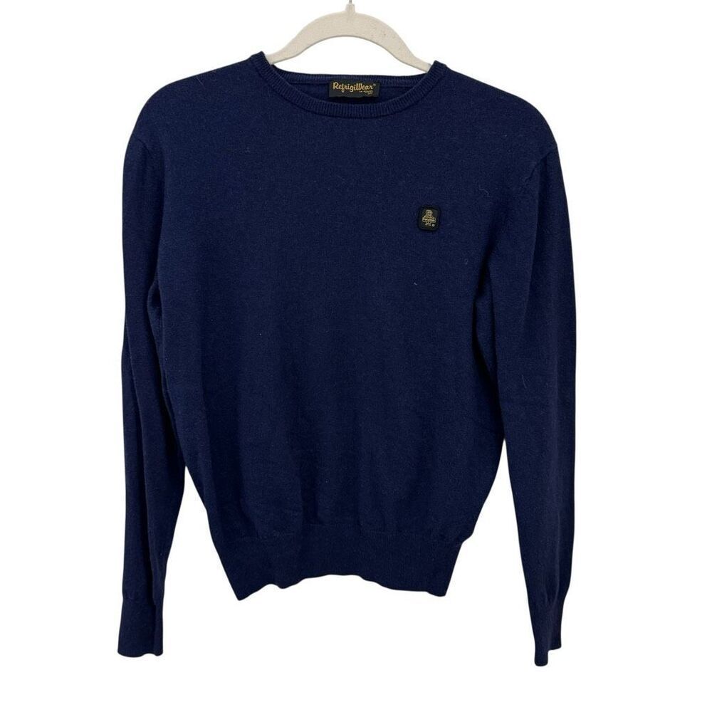 RefrigiWear Men’s Sweater Size Medium Silk Cashmere Navy Blue Crewneck New York
